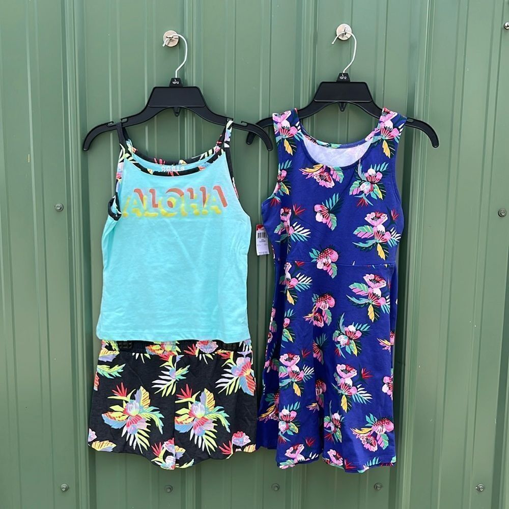 Girls Aloha Dress Shorts & Tank Top Set Size L 10/12